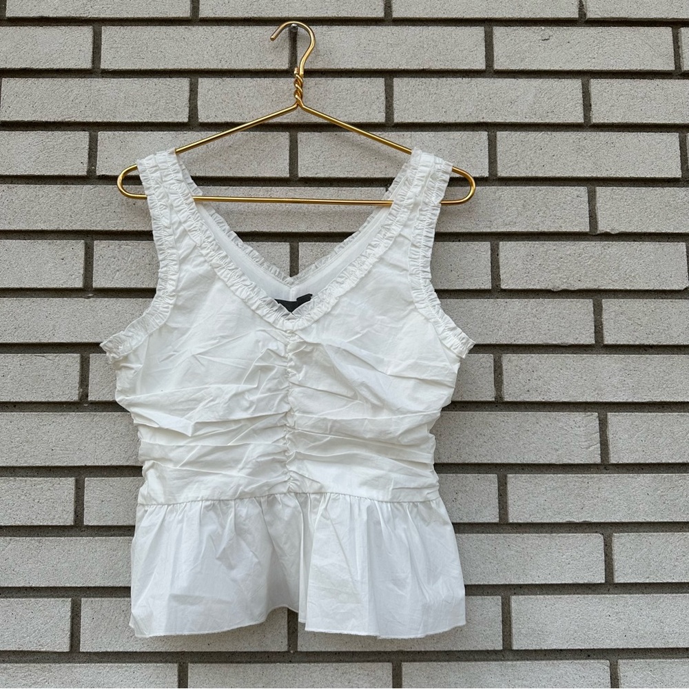 NWT Anthropologie Sunday in Brooklyn Ruffled Peplum White Tank - Picture 4 of 14